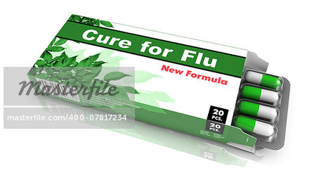 Cure for Flu- Green Open Blister Pack Tablets Isolated on White.