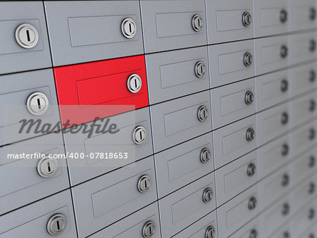 3d illustration of deposit boxes with one red