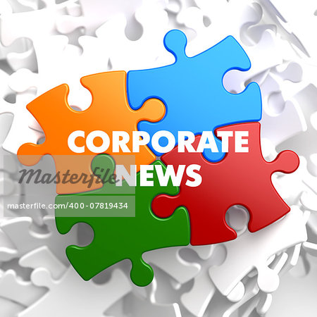 Corporate  News on Multicolor Puzzle on White Background.