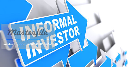 Informal Investor Direction Sign - Blue Arrow on a Grey Background.