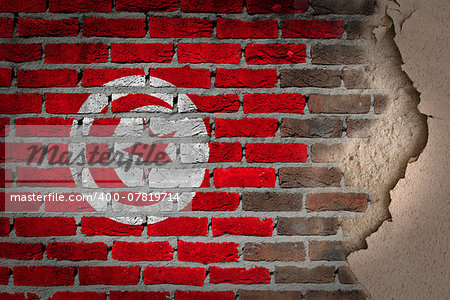 Dark brick wall texture with plaster - flag painted on wall - Tunisia Dark brick wall texture with plaster - flag painted on wall - Tunisia