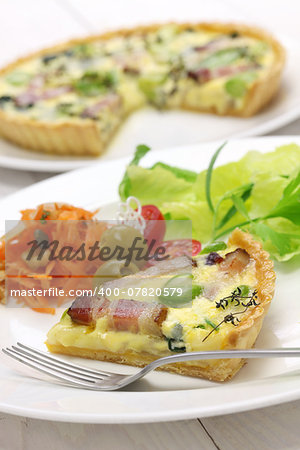 homemade quiche isolated on white background