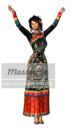 3D digital render of a beautiful smiling princess of China isolated on white background