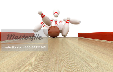 Perfect Bowling Strike - 3d illustration