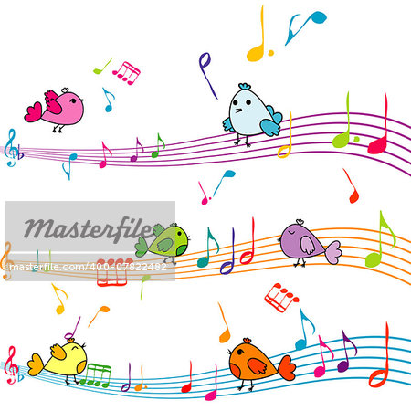 Music note with cartoon birds singing