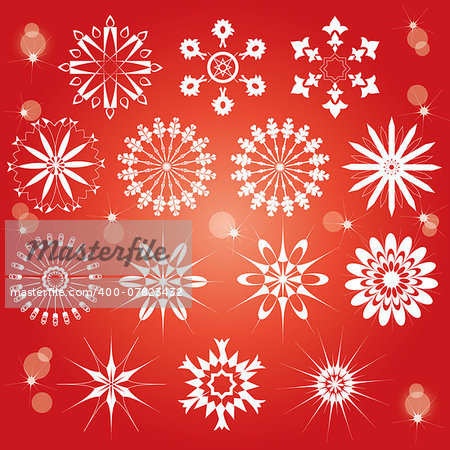 vector decorative snowflakes on a red background