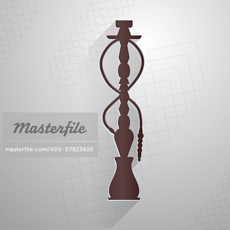 Flat gray silhouette vector icon for hookah on brown background.