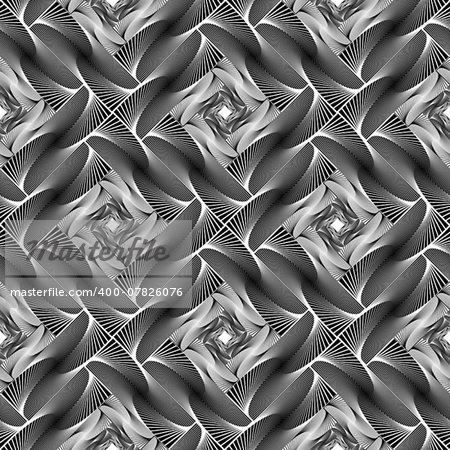 Design seamless square geometric pattern. Abstract monochrome waving lines background. Vector art