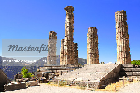 Ruins of Temple of Apollo in the archaeological site of Delphi, Greece