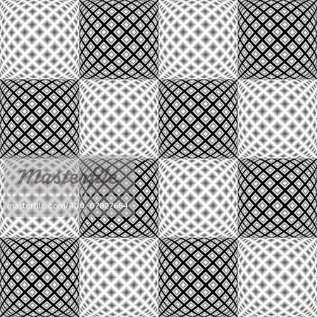 Design seamless monochrome warped diamond pattern. Abstract convex textured background. Vector art. No gradient