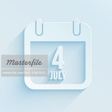 Calendar for Independence Day. Paper style vector icon of 4 July