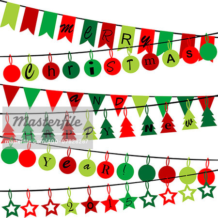 Decorative bunting with Merry Christmas and Happy New Year 2015