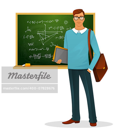 Vector illustration of Male teacher with blackboard