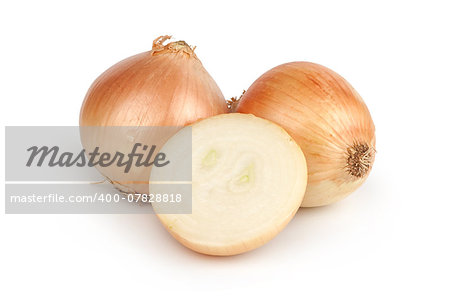 Fresh onion bulbs isolated on white background