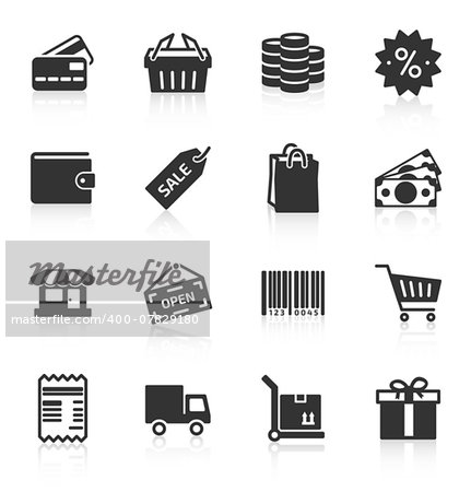 Set of gray shopping icons on white background. Vector illustration