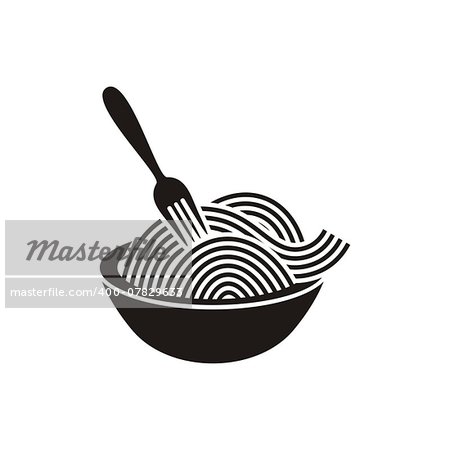 Spaghetti or noodle with fork black vector icon