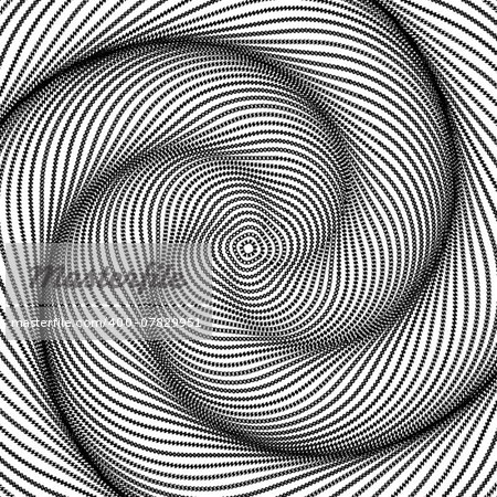 Design monochrome swirl movement illusion background. Abstract striped distortion geometric backdrop. Spider web texture. Vector-art illustration