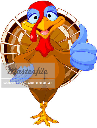 Illustration of cute turkey shows thumb up