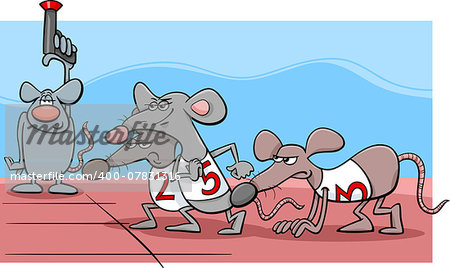 Cartoon Humor Concept Illustration of Rat Race Saying or Proverb