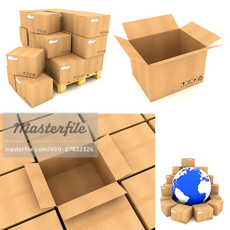 Packing Concepts - Set of 3D Cardboard Boxes.