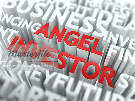 Angel Investor - Red Word on White Wordcloud Concept.