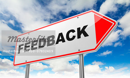 Feedback - Inscription on Red Road Sign on Sky Background.