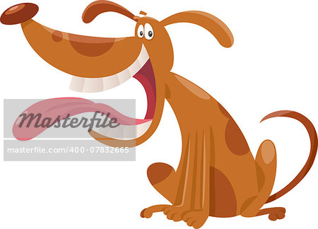 Cartoon Illustration of Happy Spotted Sitting Dog