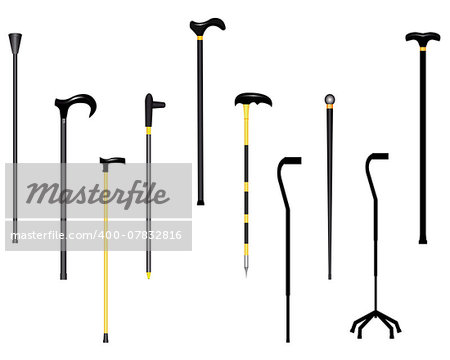 different canes for the elderly on a white background