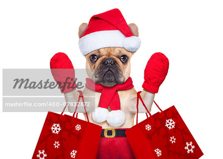 santa claus christmas dog  isolated on white background, waving hands, and shopping on sale