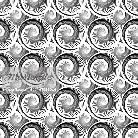 Design seamless monochrome whirlpool twisted pattern. Abstract textured background. Vector art