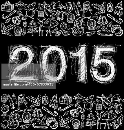 vector scetch numbers 2015 and Christmas and New Year objects