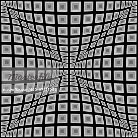 Design monochrome warped checked pattern. Abstract convex textured background. Vector art. No gradient