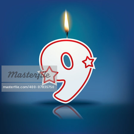 Candle number 9 with flame - eps 10 vector illustration