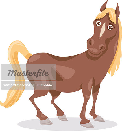 Cartoon Illustration of Funny Horse Farm Animal