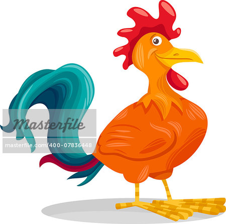 Cartoon Illustration of Funny Rooster Farm Bird Animal