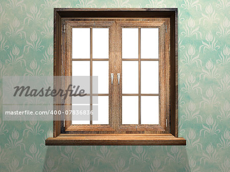 Closed wooden window. 3d render