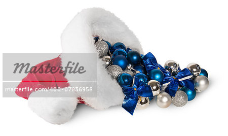 Santa Claus Hat With Christmas Balls Isolated On White Background