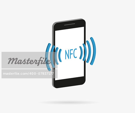 Isometric illustration of smartphone with nfc function