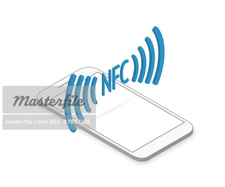 Isometric illustration of white smartphone with nfc function
