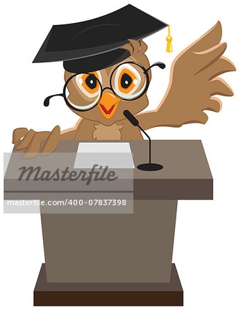 Owl speaker said on the podium. Illustration in vector format