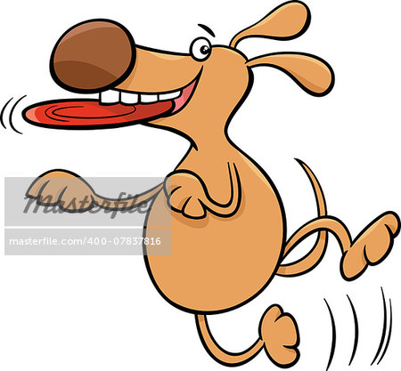 Cartoon Illustration of Funny Dog Character with Frisbee