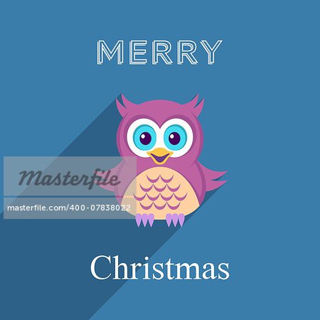 Christmas vector card with cute owl flat design