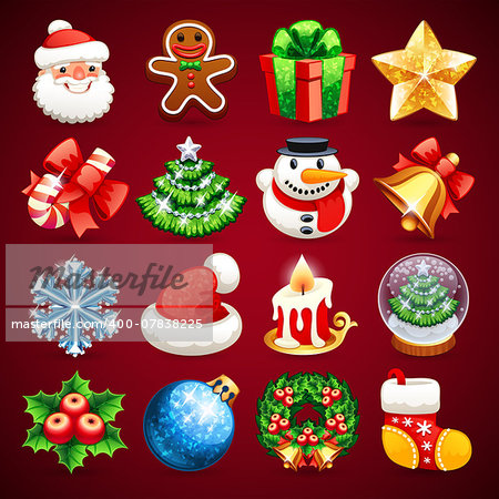 Set of Christmas Icons. In the EPS file each element is grouped separately. Clipping paths included in additional jpg format