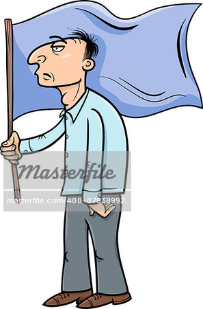 Cartoon Illustration of Man Holding a Flag