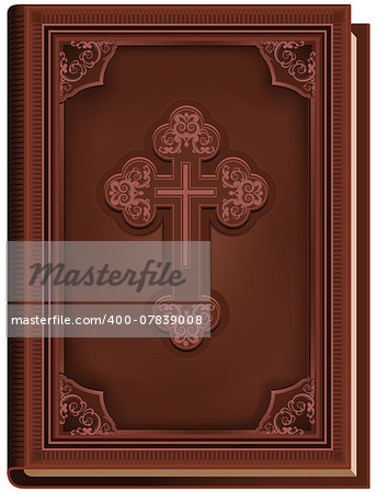 The Bible. Closed book with a cross on the cover. Illustration in vector format