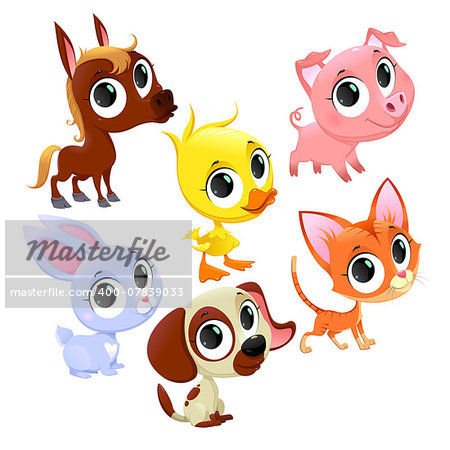 Funny farm animals and pets. Vector cartoon isolated characters.