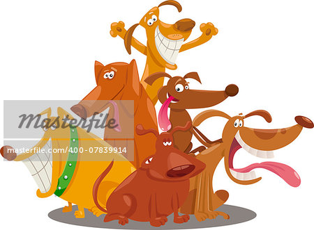 Cartoon Illustration of Happy Funny Dogs Group