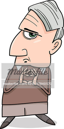 Cartoon Illustration of Thoughtful Man or Professor Considering Something