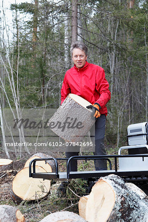 Man transporting cutted trunks