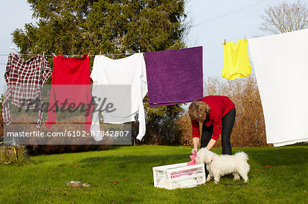 Woman hanging laundry